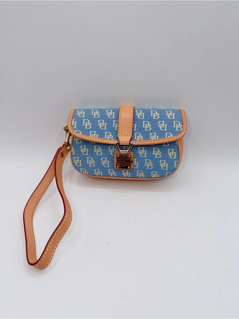 Dooney & Bourke Light Blue Signature Wristlet with Tan Trim